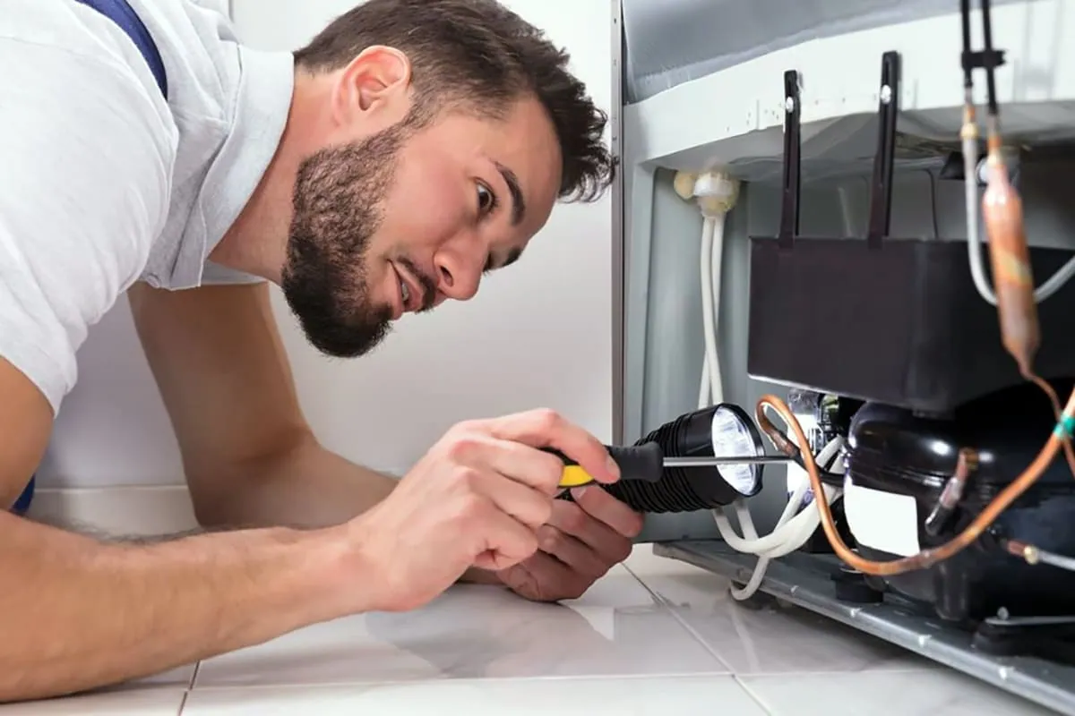 Reparación del compresor de una nevera durante un aviso de frigoríficos en Sevilla